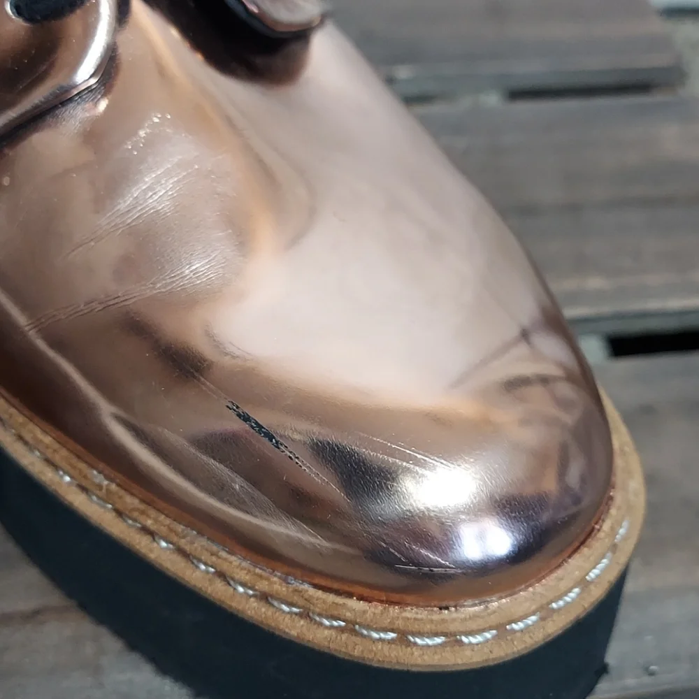 Shelly's London rose gold metallic platform loafer